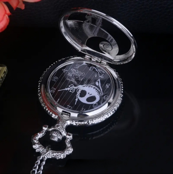 Nightmare Before Christmas Silver Quartz Jack Pocket Watch Pendant w/ 32" Chain - Picture 4 of 14